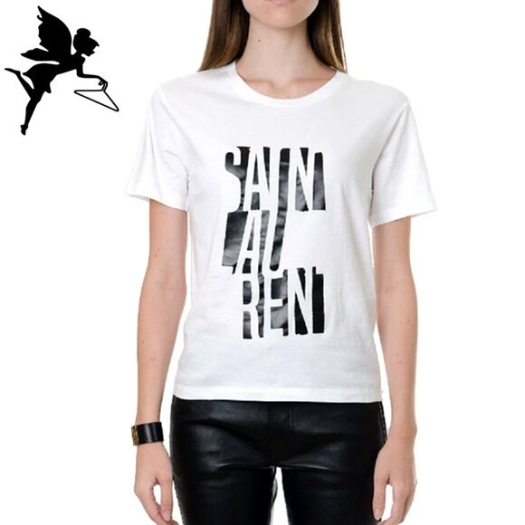 SAINT LAURENT White Poster Graphic Short Sleeve Tee - Picture 1 of 7